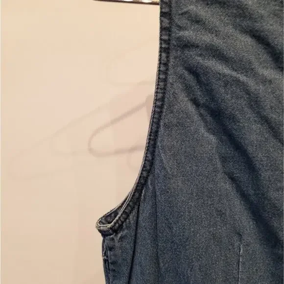 Vintage 90's NEW Denim Dress Embroidered Roses Floral Faux Wrap Button Size M - Picture 14 of 16